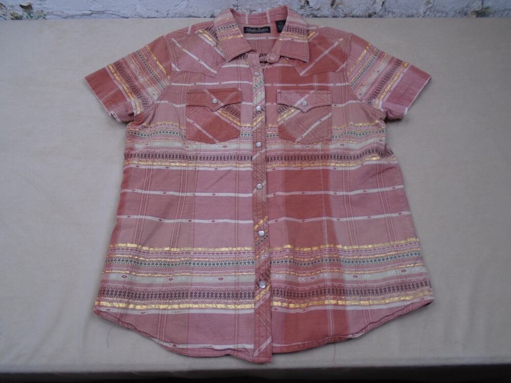 Womens North River Pink Pearl Snap Aztec Button Shirt Western Rodeo Large